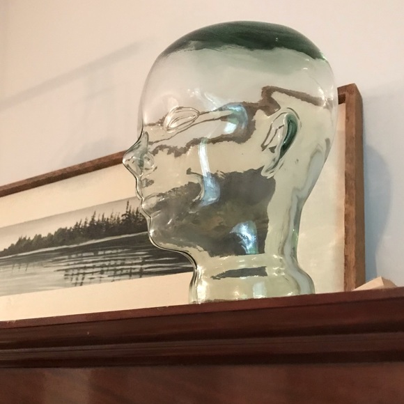 Vintage glass mannequin head bust MCM life sized clear green tinted glass - Picture 6 of 7